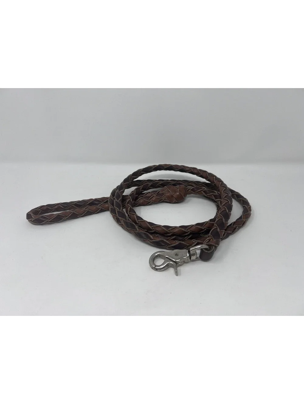 Braided Brown Leather Dog Leash with Metal Clasp